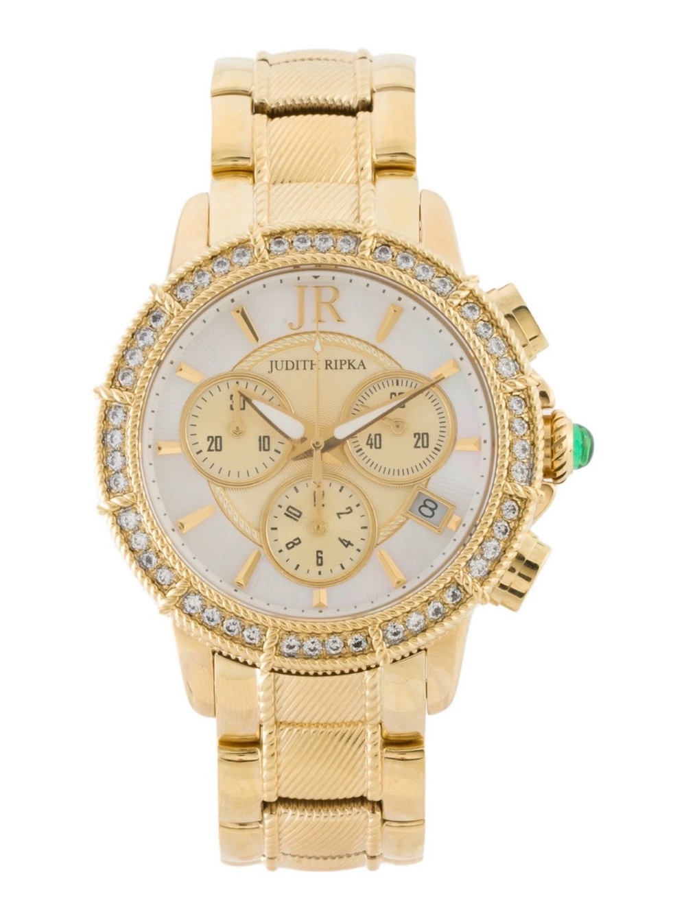 Like New Judith Ripka Diamonique Gold Tone Women's Chronograph Watch in Box